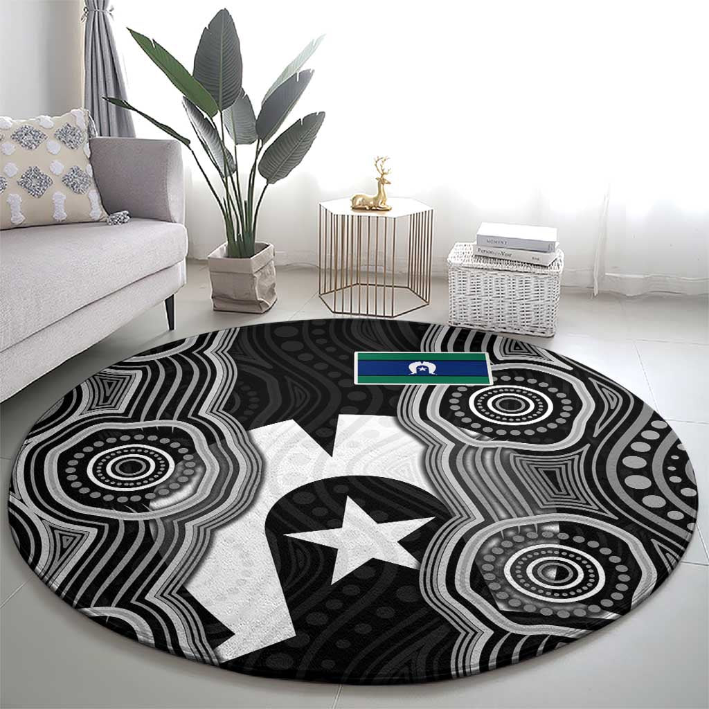 Torres Strait Islander Round Carpet Flag Feather Headdress Indigenous Dotwork Tribal Art