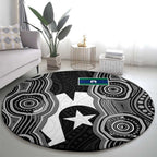 Torres Strait Islander Round Carpet Flag Feather Headdress Indigenous Dotwork Tribal Art