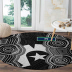 Torres Strait Islander Round Carpet Flag Feather Headdress Indigenous Dotwork Tribal Art