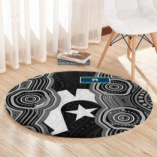 Torres Strait Islander Round Carpet Flag Feather Headdress Indigenous Dotwork Tribal Art