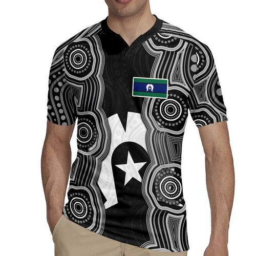 Torres Strait Islander Rugby Jersey Flag Feather Headdress Indigenous Dotwork Tribal Art