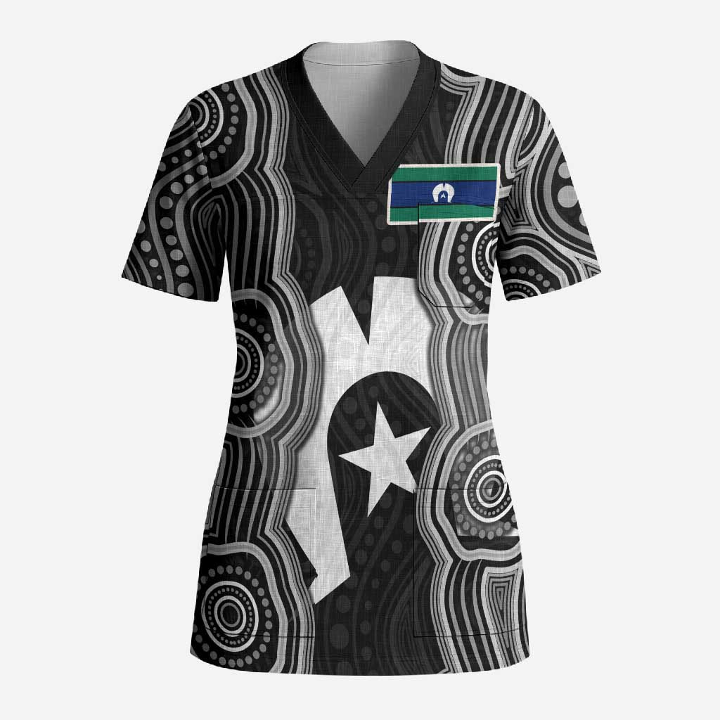 Torres Strait Islander Scrub Top Flag Feather Headdress Indigenous Dotwork Tribal Art