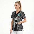 Torres Strait Islander Scrub Top Flag Feather Headdress Indigenous Dotwork Tribal Art