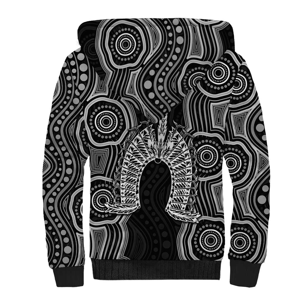 Torres Strait Islander Sherpa Hoodie Flag Feather Headdress Indigenous Dotwork Tribal Art