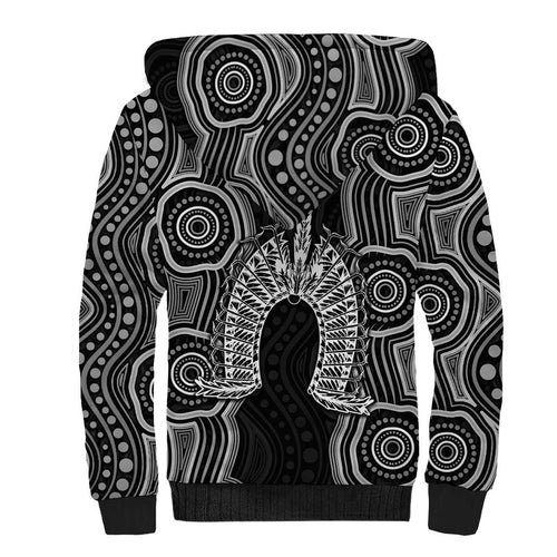 Torres Strait Islander Sherpa Hoodie Flag Feather Headdress Indigenous Dotwork Tribal Art