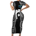 Torres Strait Islander Short Sleeve Bodycon Dress Flag Feather Headdress Indigenous Dotwork Tribal Art