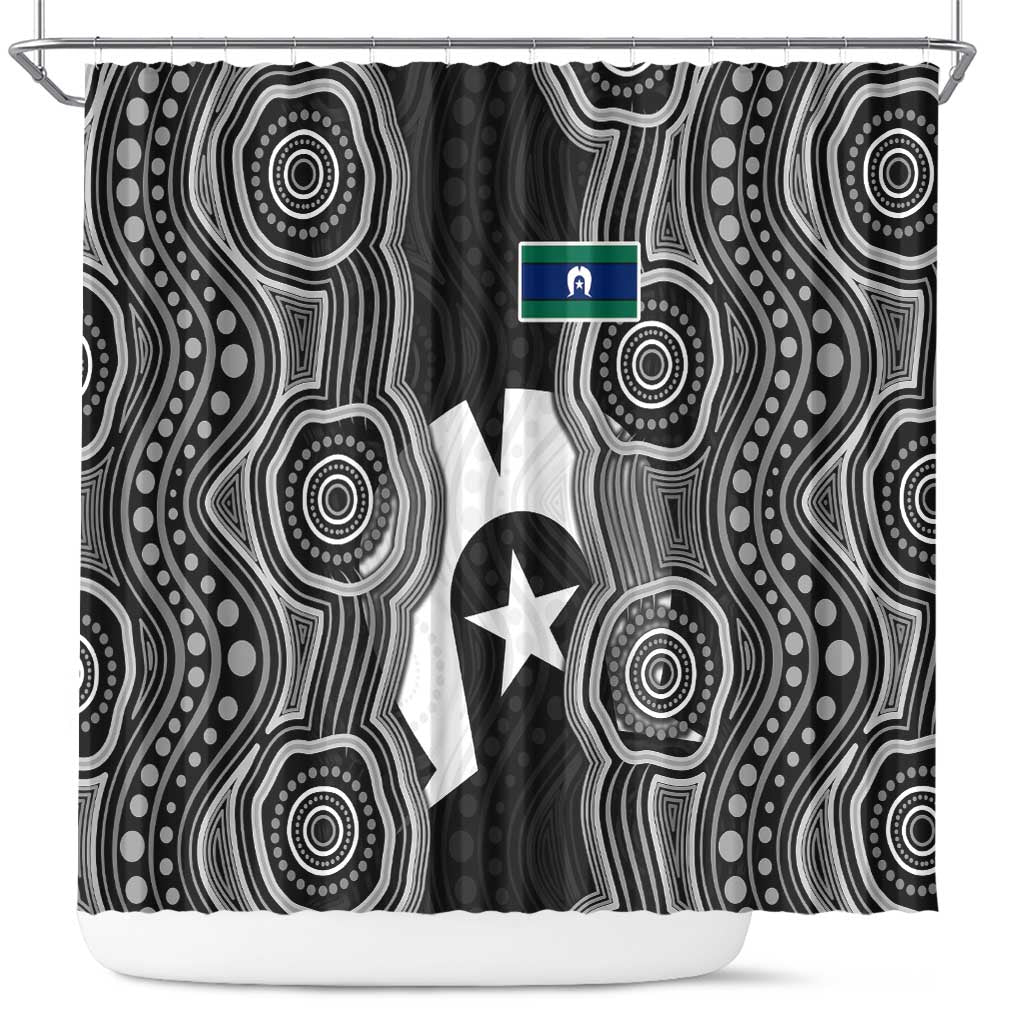 Torres Strait Islander Shower Curtain Flag Feather Headdress Indigenous Dotwork Tribal Art