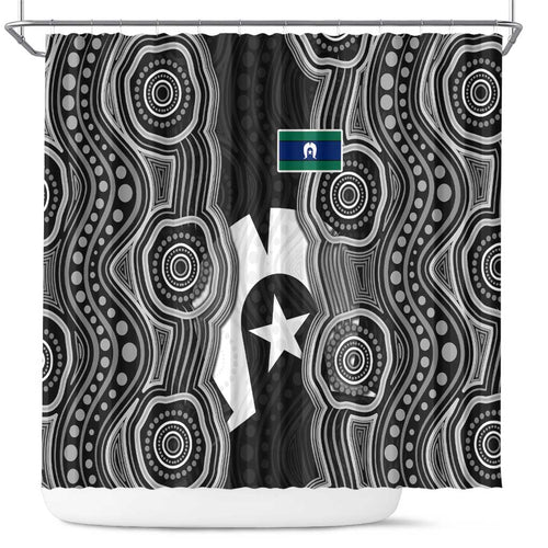 Torres Strait Islander Shower Curtain Flag Feather Headdress Indigenous Dotwork Tribal Art