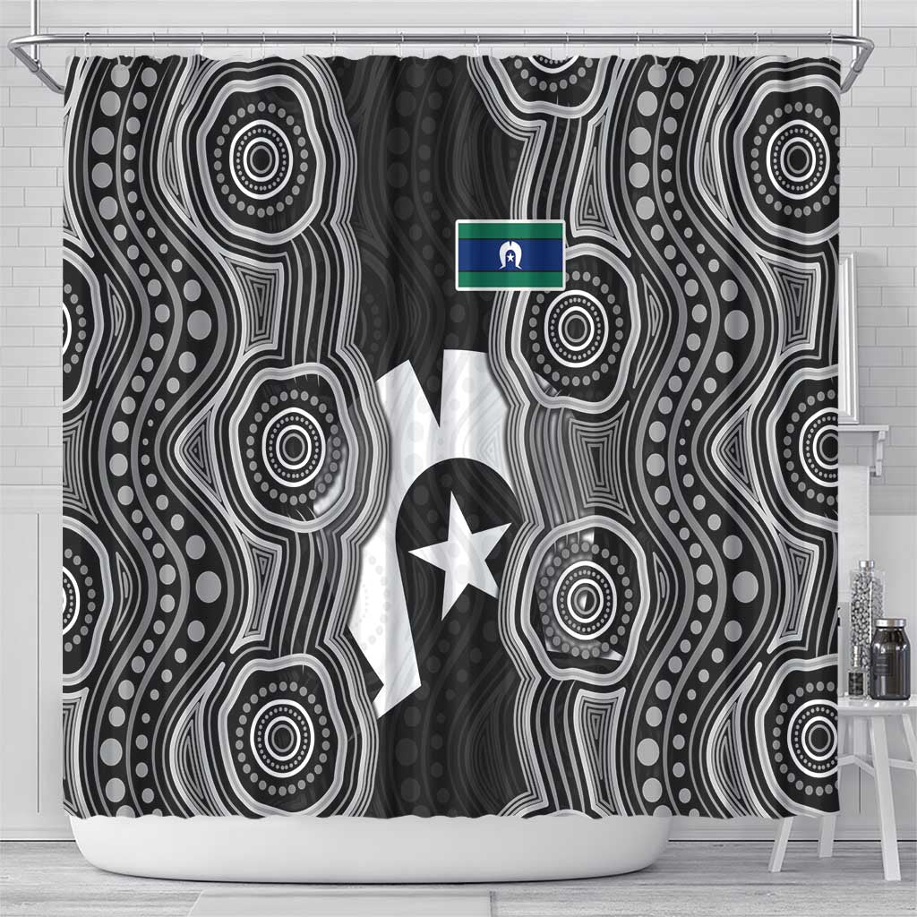 Torres Strait Islander Shower Curtain Flag Feather Headdress Indigenous Dotwork Tribal Art