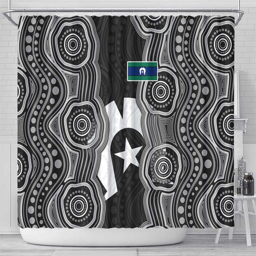 Torres Strait Islander Shower Curtain Flag Feather Headdress Indigenous Dotwork Tribal Art