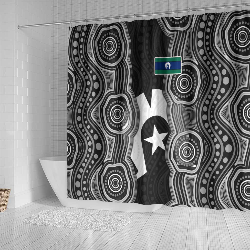 Torres Strait Islander Shower Curtain Flag Feather Headdress Indigenous Dotwork Tribal Art
