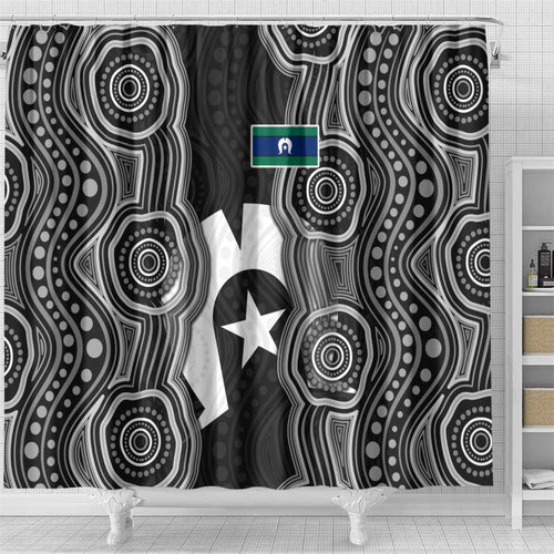 Torres Strait Islander Shower Curtain Flag Feather Headdress Indigenous Dotwork Tribal Art