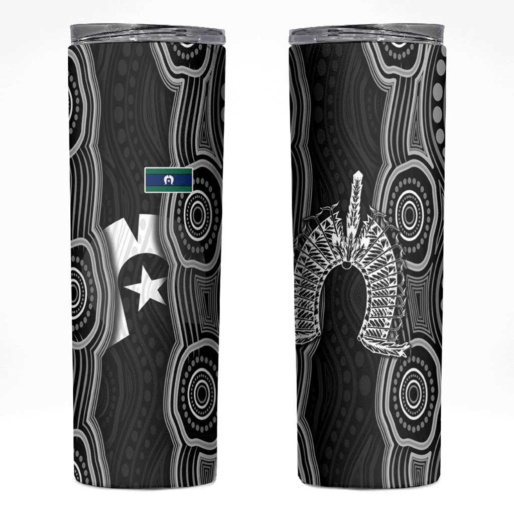 Torres Strait Islander Skinny Tumbler Flag Feather Headdress Indigenous Dotwork Tribal Art