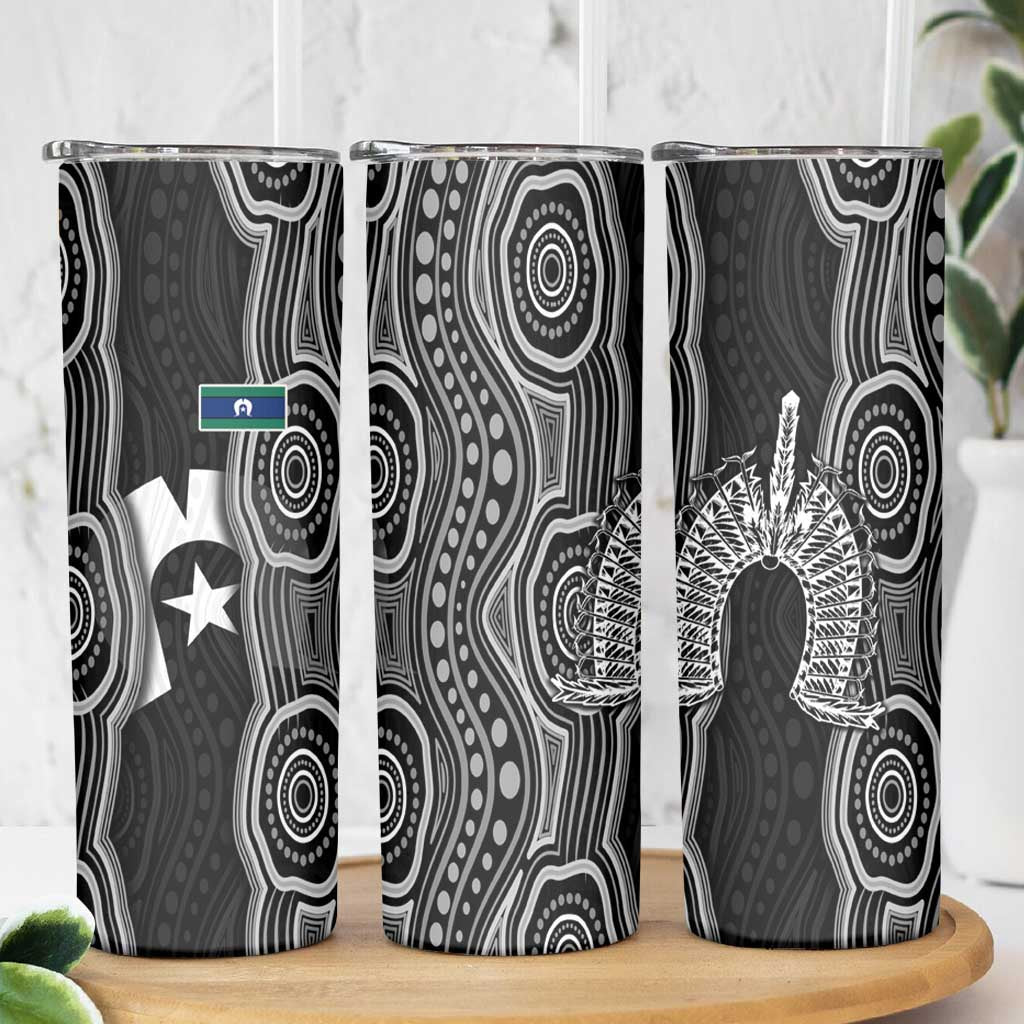 Torres Strait Islander Skinny Tumbler Flag Feather Headdress Indigenous Dotwork Tribal Art