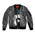 Torres Strait Islander Sleeve Zip Bomber Jacket Flag Feather Headdress Indigenous Dotwork Tribal Art