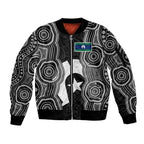 Torres Strait Islander Sleeve Zip Bomber Jacket Flag Feather Headdress Indigenous Dotwork Tribal Art