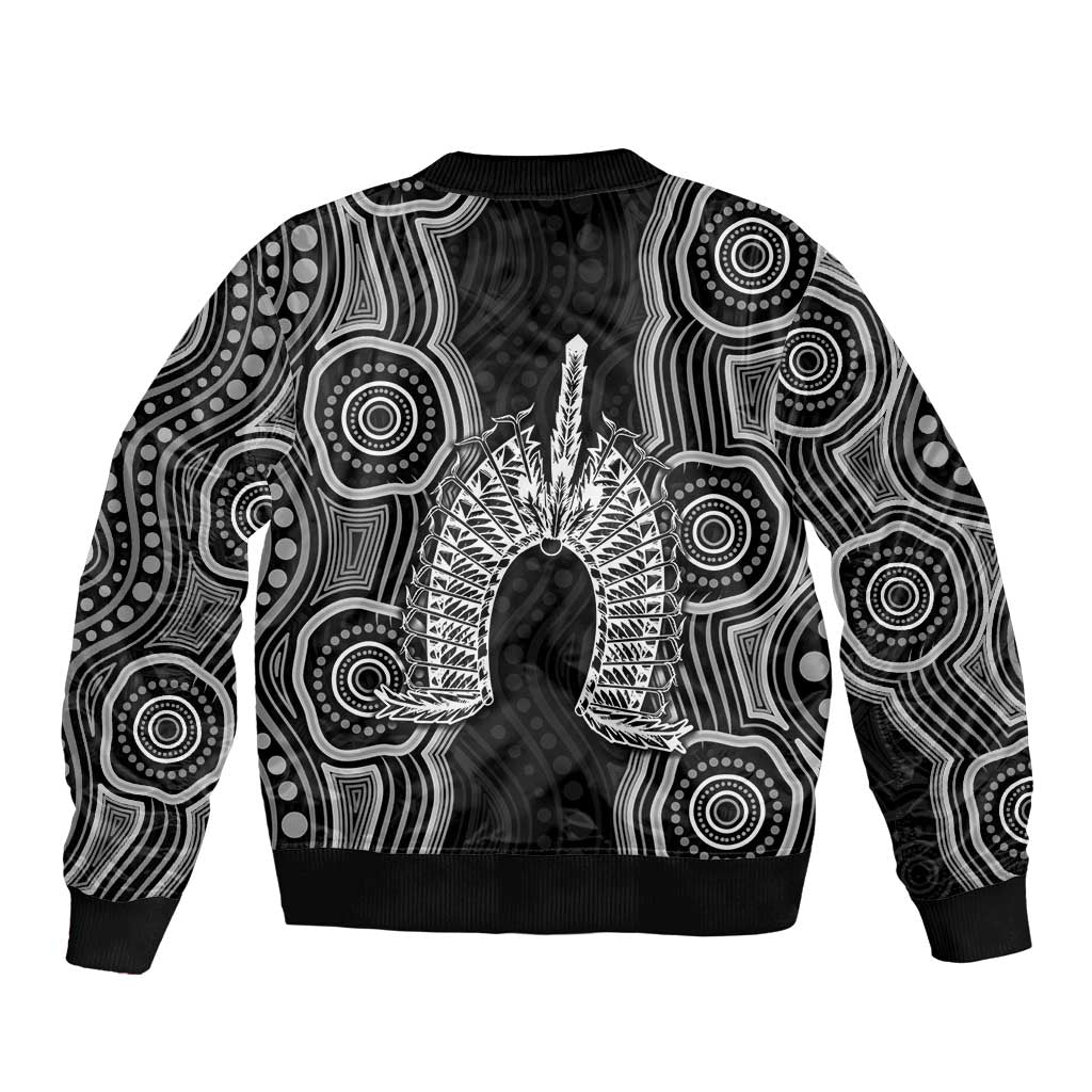 Torres Strait Islander Sleeve Zip Bomber Jacket Flag Feather Headdress Indigenous Dotwork Tribal Art