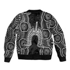 Torres Strait Islander Sleeve Zip Bomber Jacket Flag Feather Headdress Indigenous Dotwork Tribal Art