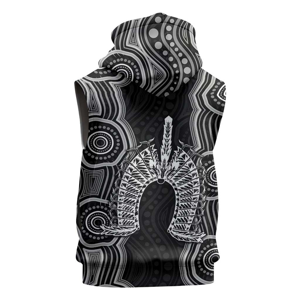 Torres Strait Islander Sleeveless Hoodie Flag Feather Headdress Indigenous Dotwork Tribal Art