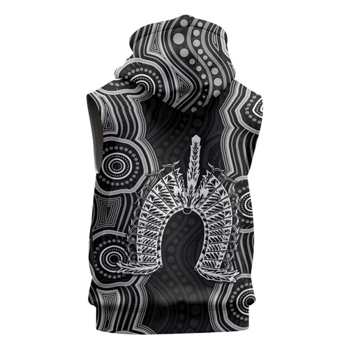 Torres Strait Islander Sleeveless Hoodie Flag Feather Headdress Indigenous Dotwork Tribal Art