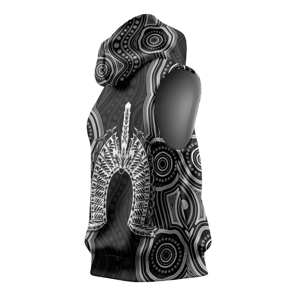 Torres Strait Islander Sleeveless Hoodie Flag Feather Headdress Indigenous Dotwork Tribal Art