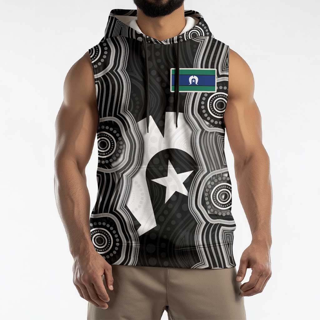 Torres Strait Islander Sleeveless Hoodie Flag Feather Headdress Indigenous Dotwork Tribal Art