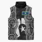 Torres Strait Islander Sleeveless Puffer Jacket Flag Feather Headdress Indigenous Dotwork Tribal Art