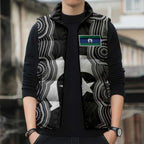 Torres Strait Islander Sleeveless Puffer Jacket Flag Feather Headdress Indigenous Dotwork Tribal Art