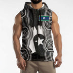 Torres Strait Islander Sleeveless Zip Hoodie Flag Feather Headdress Indigenous Dotwork Tribal Art