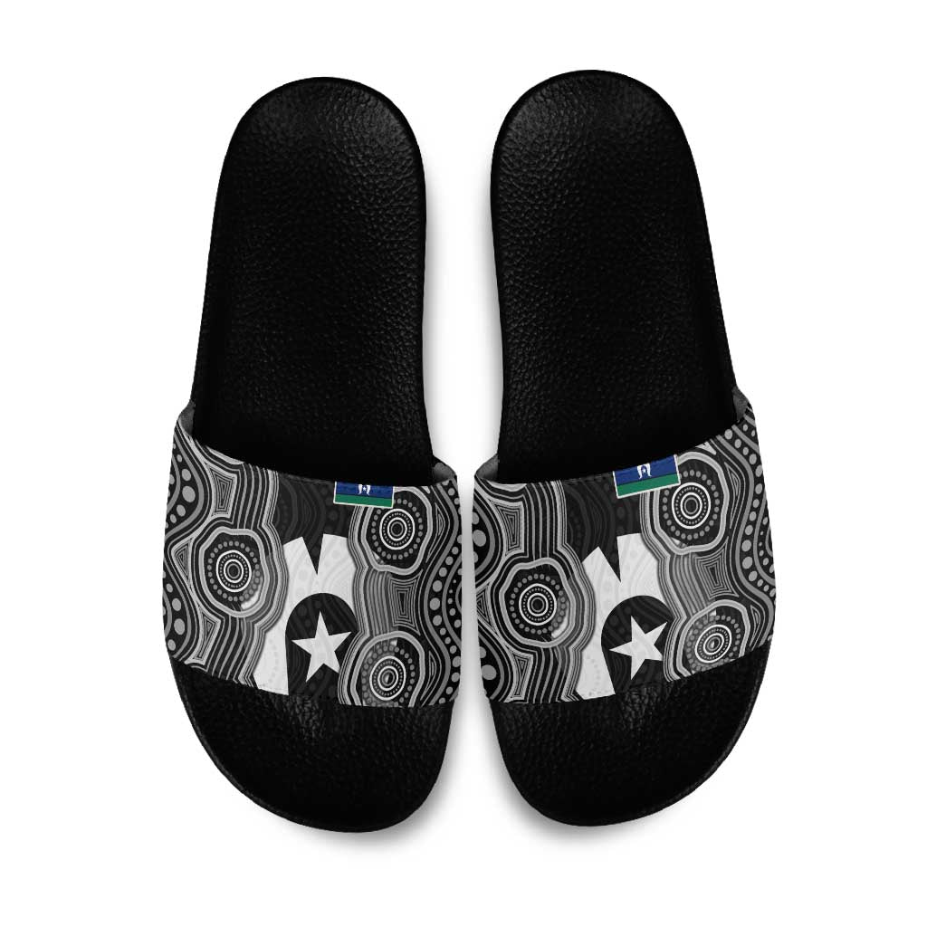 Torres Strait Islander Slide Sandals Flag Feather Headdress Indigenous Dotwork Tribal Art