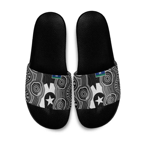 Torres Strait Islander Slide Sandals Flag Feather Headdress Indigenous Dotwork Tribal Art