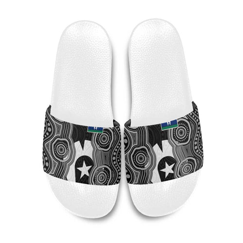 Torres Strait Islander Slide Sandals Flag Feather Headdress Indigenous Dotwork Tribal Art