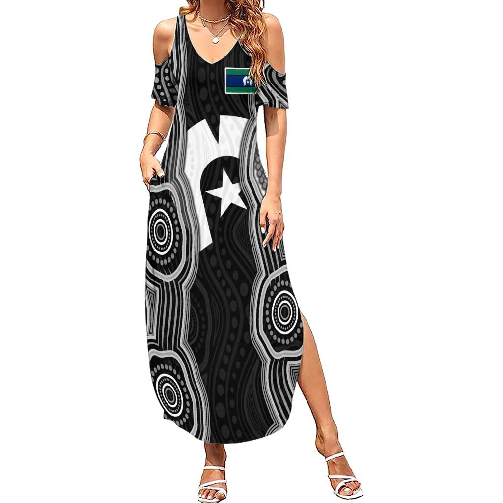 Torres Strait Islander Summer Maxi Dress Flag Feather Headdress Indigenous Dotwork Tribal Art