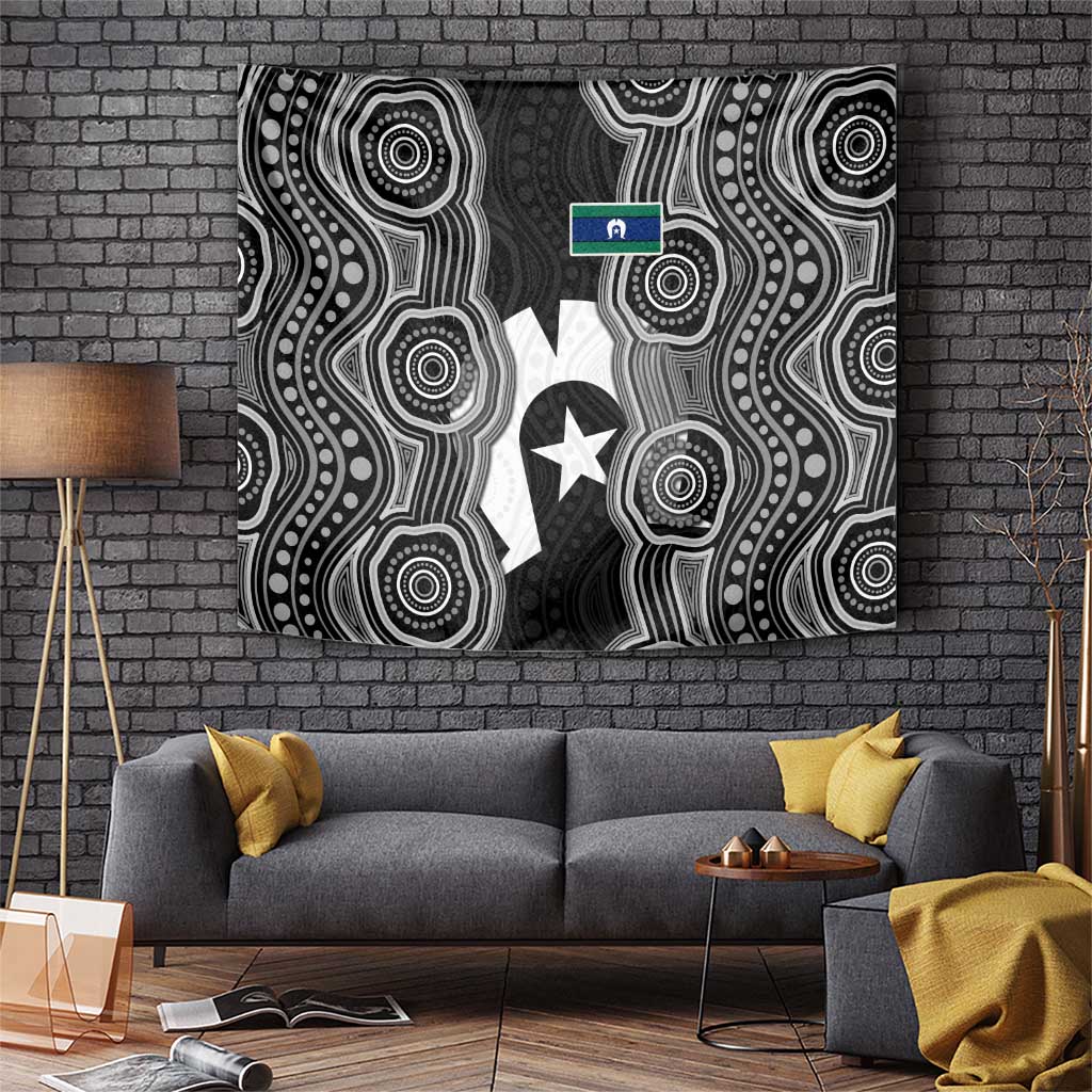 Torres Strait Islander Tapestry Flag Feather Headdress Indigenous Dotwork Tribal Art