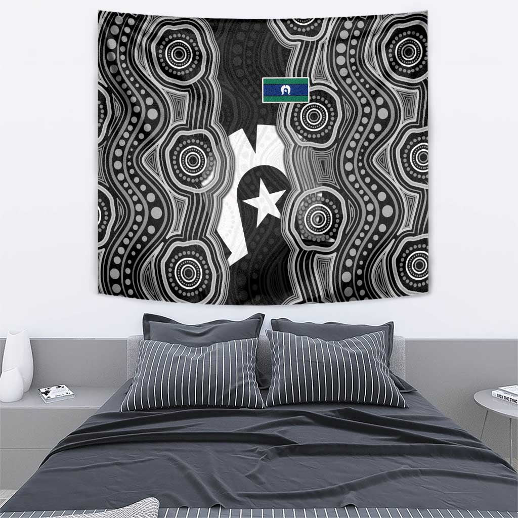 Torres Strait Islander Tapestry Flag Feather Headdress Indigenous Dotwork Tribal Art