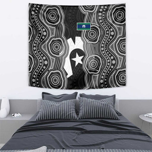 Torres Strait Islander Tapestry Flag Feather Headdress Indigenous Dotwork Tribal Art