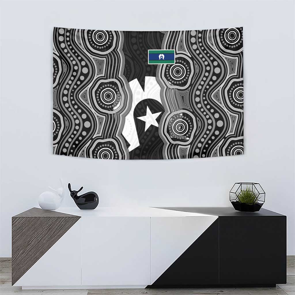 Torres Strait Islander Tapestry Flag Feather Headdress Indigenous Dotwork Tribal Art