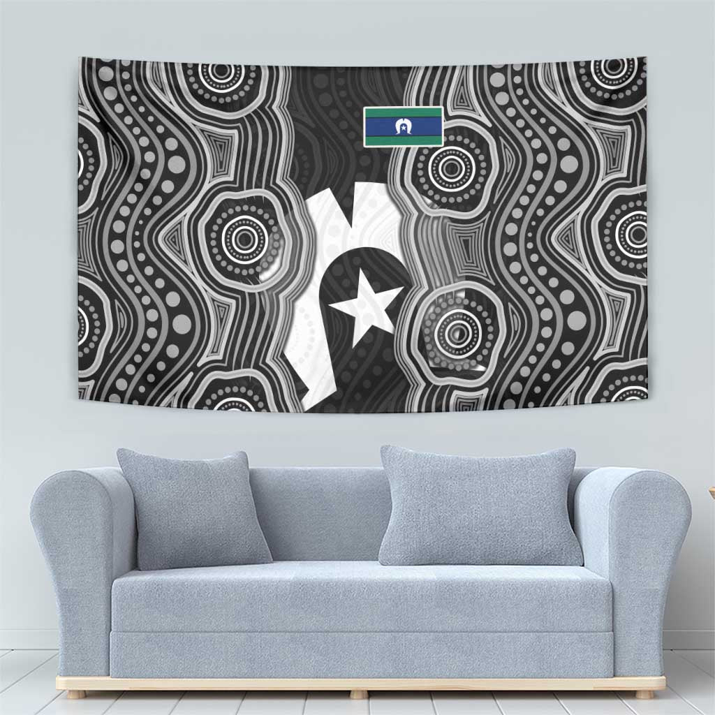 Torres Strait Islander Tapestry Flag Feather Headdress Indigenous Dotwork Tribal Art