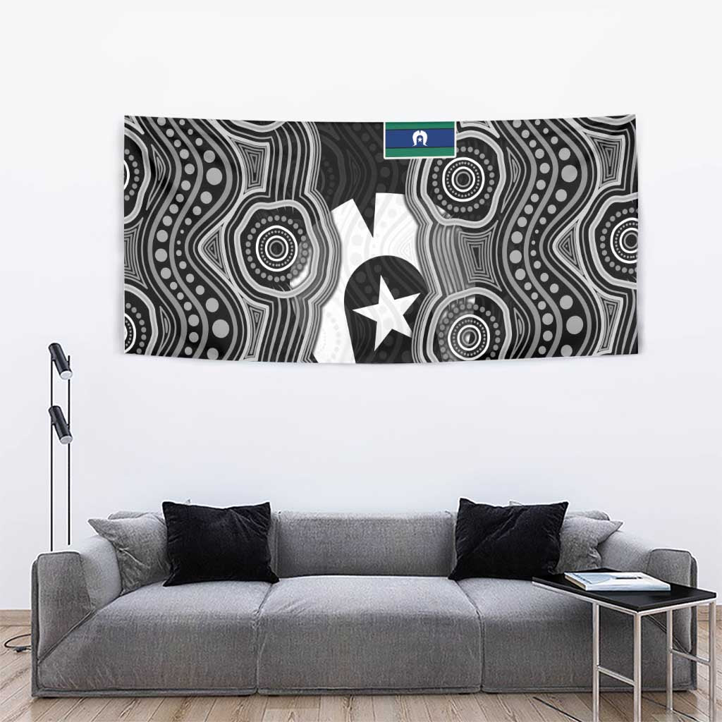 Torres Strait Islander Tapestry Flag Feather Headdress Indigenous Dotwork Tribal Art
