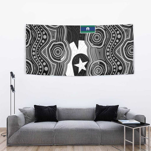 Torres Strait Islander Tapestry Flag Feather Headdress Indigenous Dotwork Tribal Art