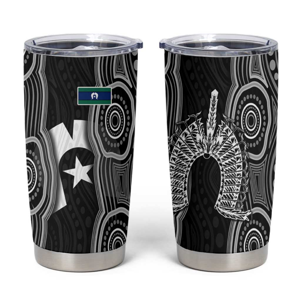 Torres Strait Islander Tumbler Cup Flag Feather Headdress Indigenous Dotwork Tribal Art