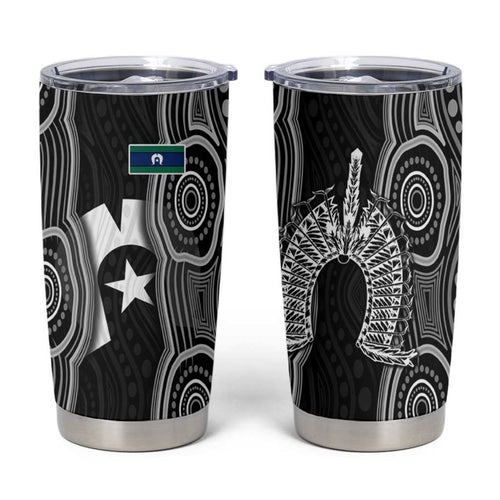 Torres Strait Islander Tumbler Cup Flag Feather Headdress Indigenous Dotwork Tribal Art