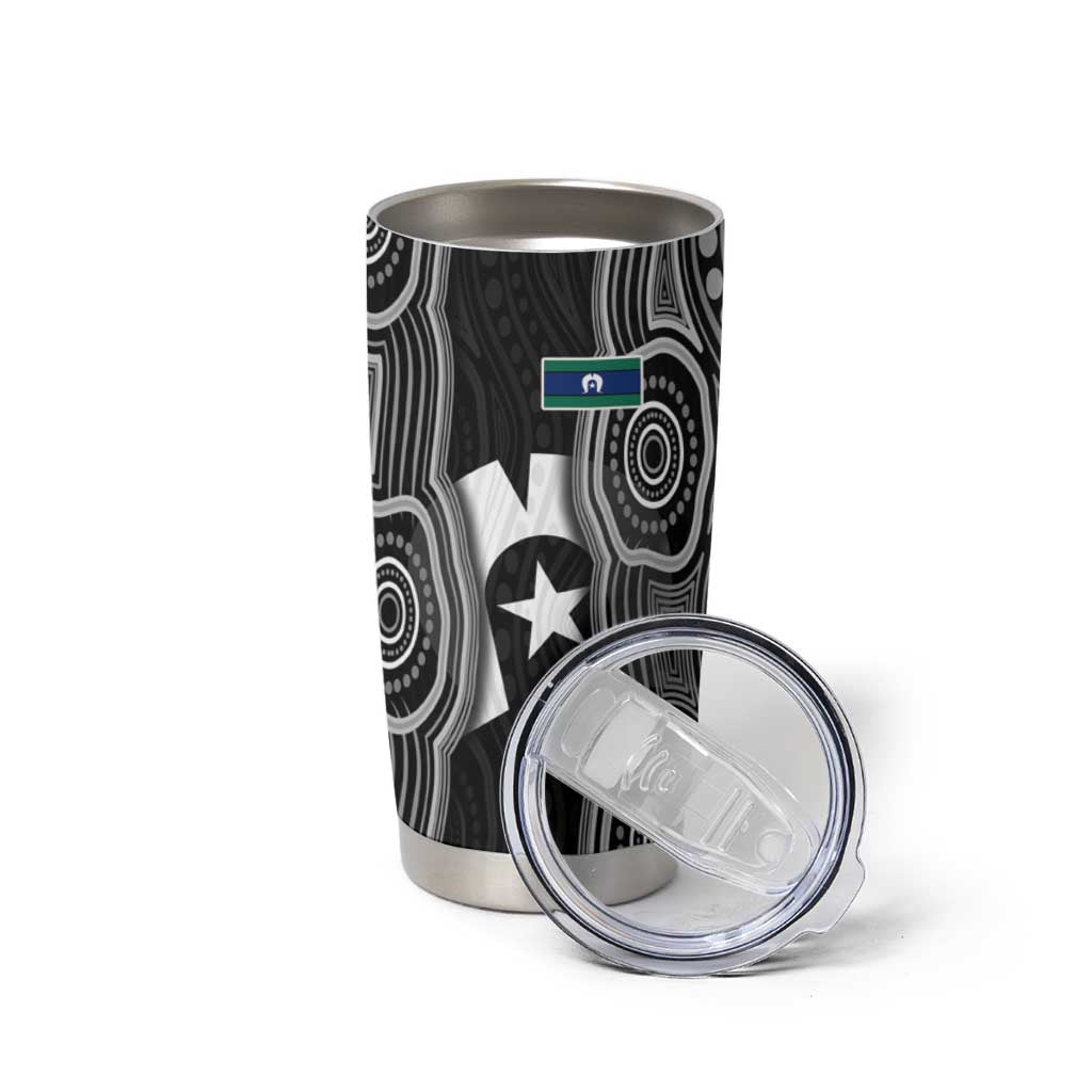 Torres Strait Islander Tumbler Cup Flag Feather Headdress Indigenous Dotwork Tribal Art