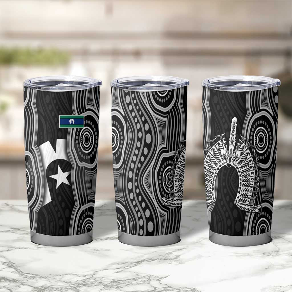 Torres Strait Islander Tumbler Cup Flag Feather Headdress Indigenous Dotwork Tribal Art