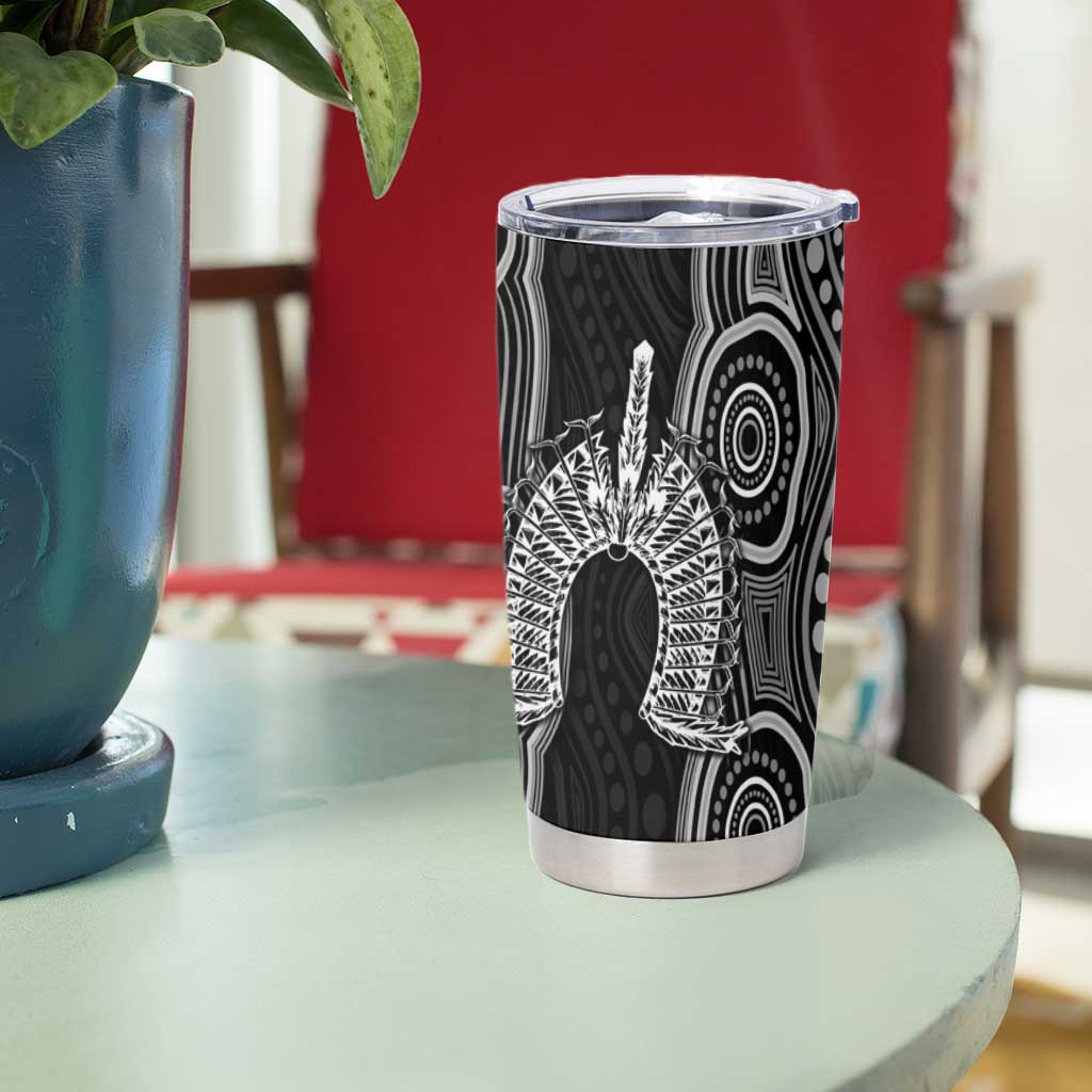 Torres Strait Islander Tumbler Cup Flag Feather Headdress Indigenous Dotwork Tribal Art
