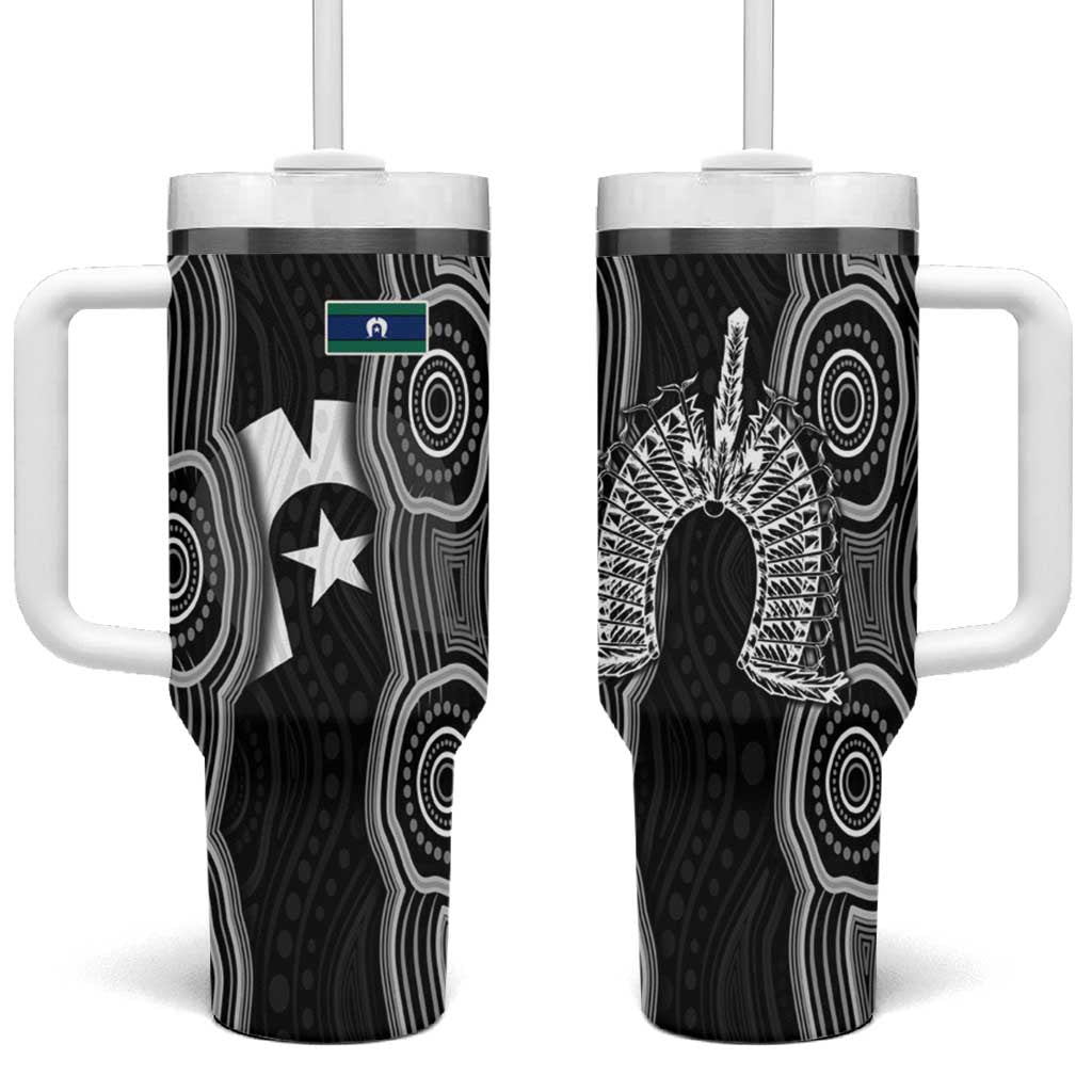 Torres Strait Islander Tumbler With Handle Flag Feather Headdress Indigenous Dotwork Tribal Art