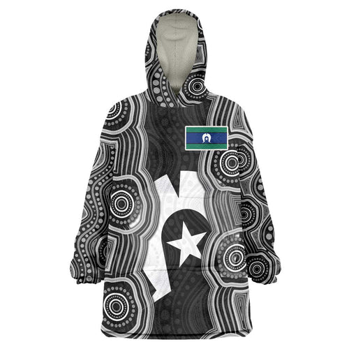 Torres Strait Islander Wearable Blanket Hoodie Flag Feather Headdress Indigenous Dotwork Tribal Art
