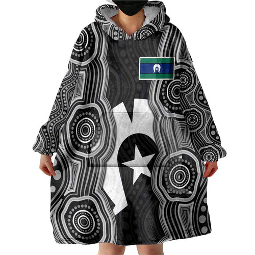 Torres Strait Islander Wearable Blanket Hoodie Flag Feather Headdress Indigenous Dotwork Tribal Art