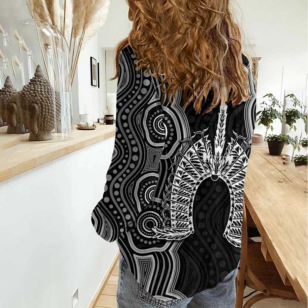 Torres Strait Islander Women Casual Shirt Flag Feather Headdress Indigenous Dotwork Tribal Art