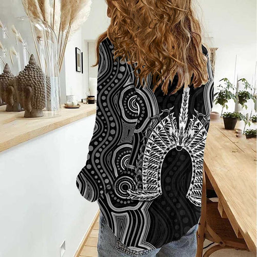 Torres Strait Islander Women Casual Shirt Flag Feather Headdress Indigenous Dotwork Tribal Art